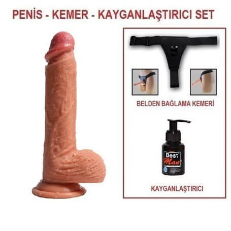 22 cm Belden Bağlamalı Çift Katmanlı Realistik Dildo Penis Set - U6133B