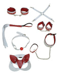 Censan 7 Parça Fetiş Esaret Seti Kırmızı Beyaz Kedi Maskeli - C-MM0605