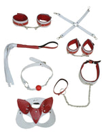 Censan 7 Parça Fetiş Esaret Seti Kırmızı Beyaz Kedi Maskeli - C-MM0605