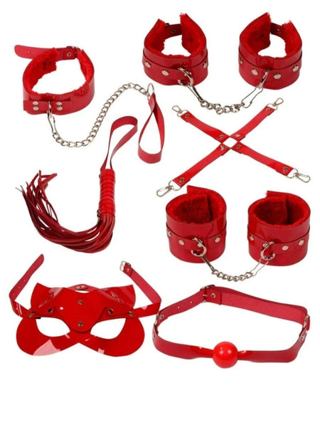 Censan 7 Parça Fetiş Esaret Seti Kırmızı Kedi Maskeli - C-MM0610