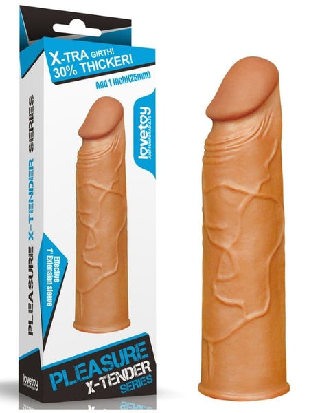 Censan Add 1" Pleasure X Tender Penis Sleeve Brown - C-LV1050B