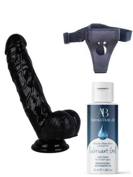 Censan Belden Bağlamalı Kayganlaştırıcı Set Noctis 21,5cm Siyah Dildo No:51 - C-7734SSET