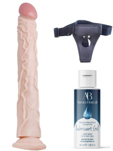 Censan Belden Bağlamalı Kayganlaştırıcı Set Noctis 34,5cm Realistik Dildo No:7 - C-7707SET