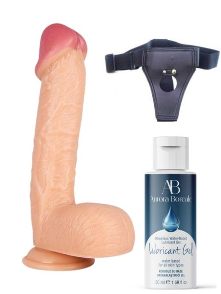 Censan Belden Bağlamalı Kayganlaştırıcı Set Noctis 34cm Realistik Dildo No:72 - C-7747SET