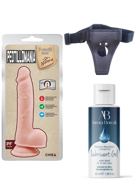 Censan Belden Bağlamalı Kayganlaştırıcı Set Peotillomania 19.5cm Gerçekçi Dildo - C-CH7209SET