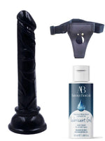 Censan Belden Bağlamalı Kayganlaştırıcı Set Siyah Renk Gerçekçi 15CM Anal Dildo - C-7430-SSET