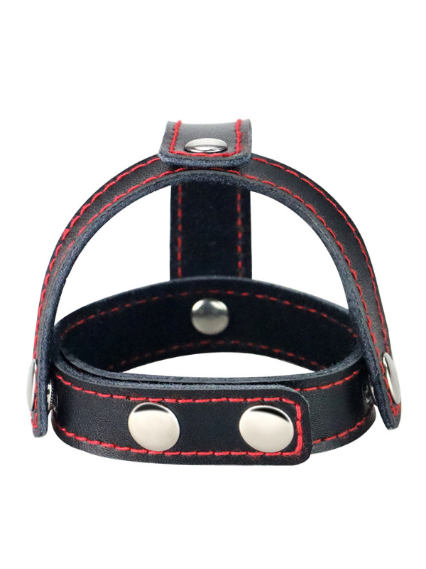 Censan Bondage Fetish T-Style Leather Cockring With Ball Divider - C-LV761005
