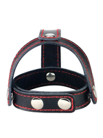 Censan Bondage Fetish T-Style Leather Cockring With Ball Divider - C-LV761005