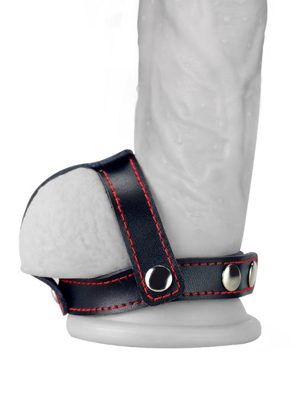Censan Bondage Fetish T-Style Leather Cockring With Ball Divider - C-LV761005