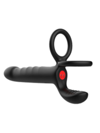 Censan Çift Penis Halkalı Titreşimli Prostat Masaj Aleti ve Dildo Vibratör - Geciktirici Etkili &amp; Testis Uyarıcı Esnek Silikon Anal Plug - C-MY-942