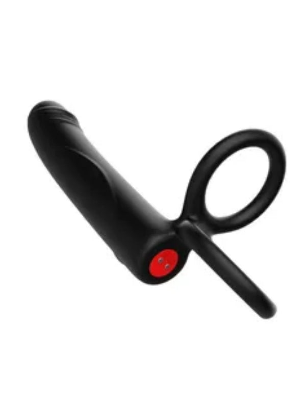Censan Çift Penis Halkalı Titreşimli Prostat Masaj Aleti ve Dildo Vibratör - Geciktirici Etkili & Testis Uyarıcı Esnek Silikon Anal Plug - C-MY-942