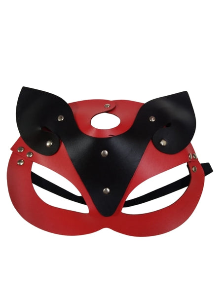 Censan Deri Kedi Kız Maskesi Kırmızı Siyah - C-3107KS