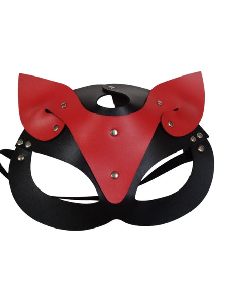 Censan Deri Kedi Kız Maskesi Siyah Kırmızı - C-3107SK