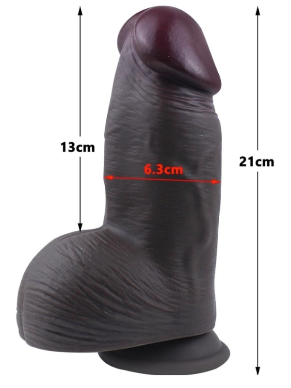 Censan Gerçekçi Tasarımlı Geniş Çaplı Vakum Tabanlı Silikon Dildo 21 cm Siyah - C-YQWS-075