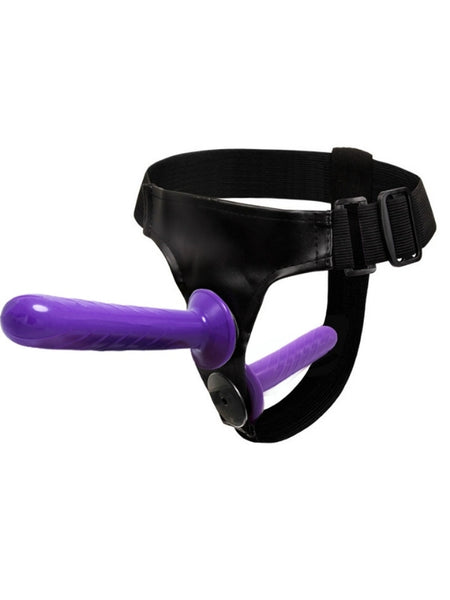 Censan Mor Double Dong Titreşimli Belden Bağlamalı Çift Taraflı Bisex Dildo Vibratör - C-7675