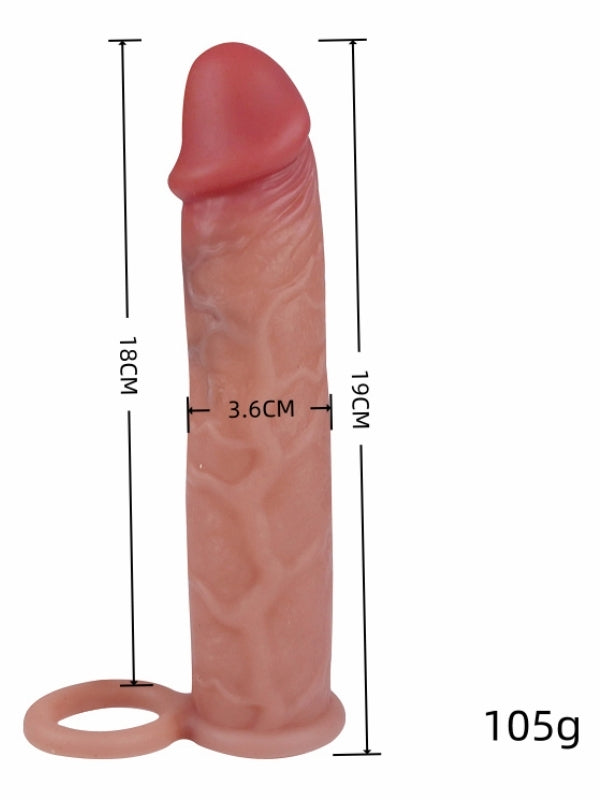 Censan Realistik Penis Kılıfı 19 cm | Esnek Silikon Uzatıcı ve Kalınlaştırıcı Kılıf | Testis Halkalı - CA-C-YQWT-001