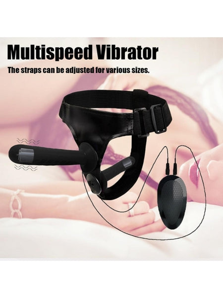 Censan Siyah Double Dong Titreşimli Belden Bağlamalı Çift Taraflı Bisex Dildo Vibratör - C-7674