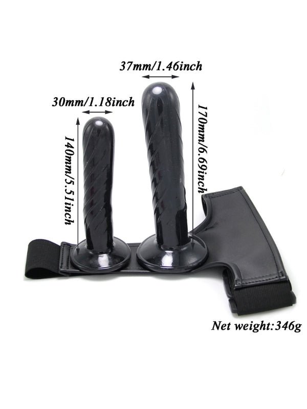 Censan Siyah Double Dong Titreşimli Belden Bağlamalı Çift Taraflı Bisex Dildo Vibratör - C-7674