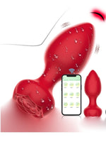 Censan Telefon Kontrollü Full Covered Rubber Rose Anal Plug – Kırmızı - C-7649K