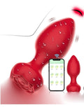 Censan Telefon Kontrollü Full Covered Rubber Rose Anal Plug – Kırmızı - C-7649K