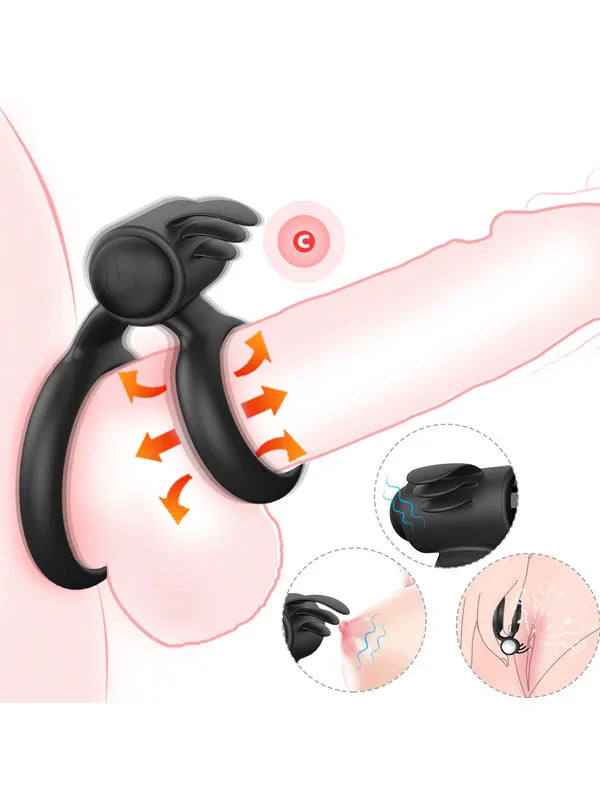 Çift Halkalı Klitoris Uyarıcılı Titreşimli Penis Halkası - S245