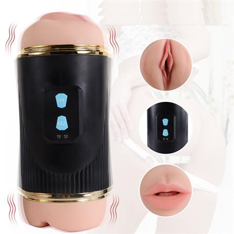Çift Taraflı Fener Tipi Titreşimli Realistik Suni Vajinal ve Oral Mastürbatör - Kay - BDM1298