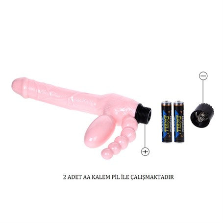 Çift Taraflı Strapon Belden Bağlamalı G-Spot Vibratör Anal Plug - B1009