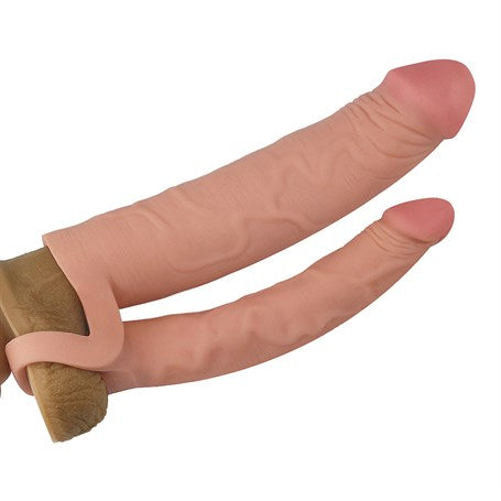 5 cm Uzatmalı Çiftli İçi Boş Testis Kavramalı 20 cm Çatal Dildo Penis Kılıfı - LV314011