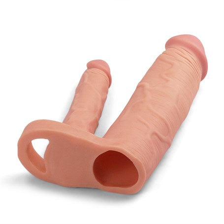 5 cm Uzatmalı Çiftli İçi Boş Testis Kavramalı 20 cm Çatal Dildo Penis Kılıfı - LV314011
