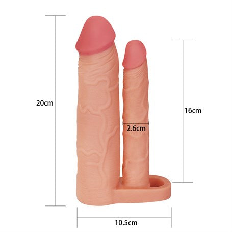5 cm Uzatmalı Çiftli İçi Boş Testis Kavramalı 20 cm Çatal Dildo Penis Kılıfı - LV314011
