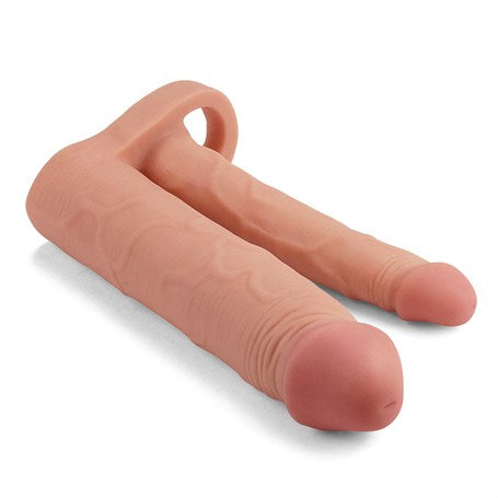 5 cm Uzatmalı Çiftli İçi Boş Testis Kavramalı 20 cm Çatal Dildo Penis Kılıfı - LV314011