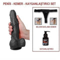 23,5 cm Belden Bağlamalı Realistik Dildo Zenci Penis Set - U6103SB