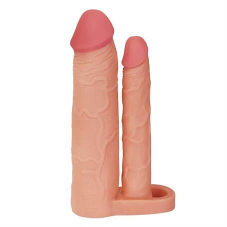 5 cm Uzatmalı Çiftli İçi Boş Testis Kavramalı 20 cm Çatal Dildo Penis Kılıfı - LV314011