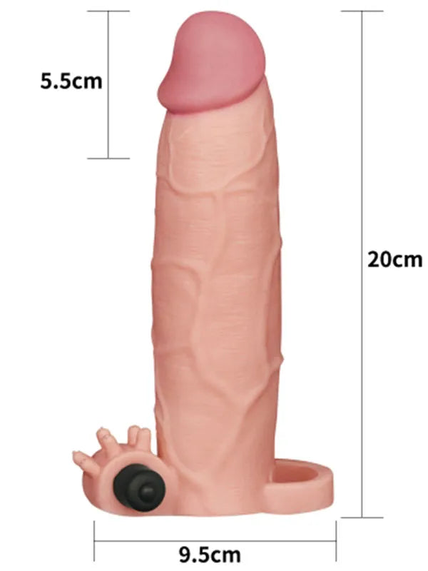LoveToy Et Dokusunda 7.5 cm Uzatmalı Titreşimli Penis Kılıfı 20 cm - LV1066