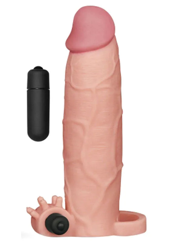 LoveToy Et Dokusunda 7.5 cm Uzatmalı Titreşimli Penis Kılıfı 20 cm - LV1066