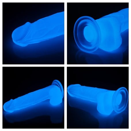 Gece Parlayan Fosforlu 19 cm Realistik Vantuzlu Şeffaf Dildo Penis - LV319020