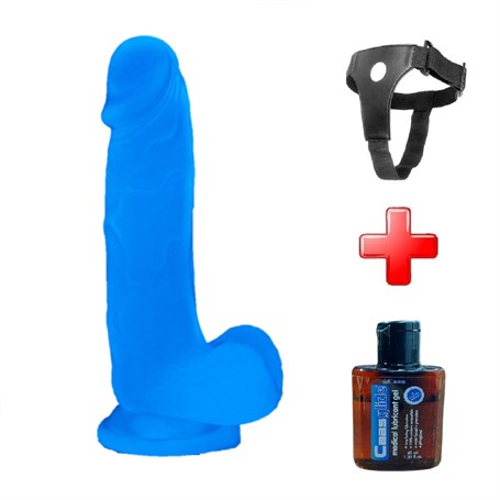 Gece Parlayan Fosforlu Belden Bağlamalı 19 cm Realistik Vantuzlu Şeffaf Dildo Penis - LV319020B
