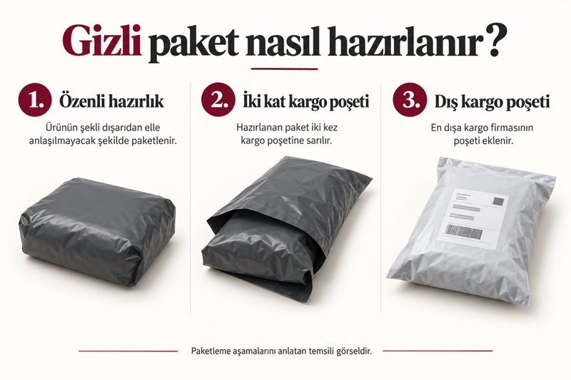 Gizli paketleme: özenli hazırlık, iki kat poşet ve dış kargo poşeti