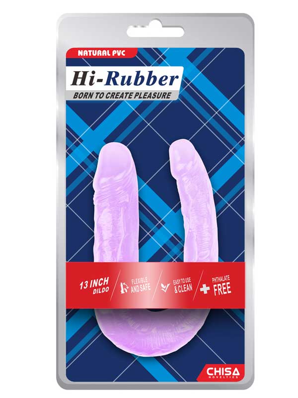 Hi-Rubber Şeffaf Jel Çift Taraflı Eğik Dildo - 17cm Mor - C-CH7306
