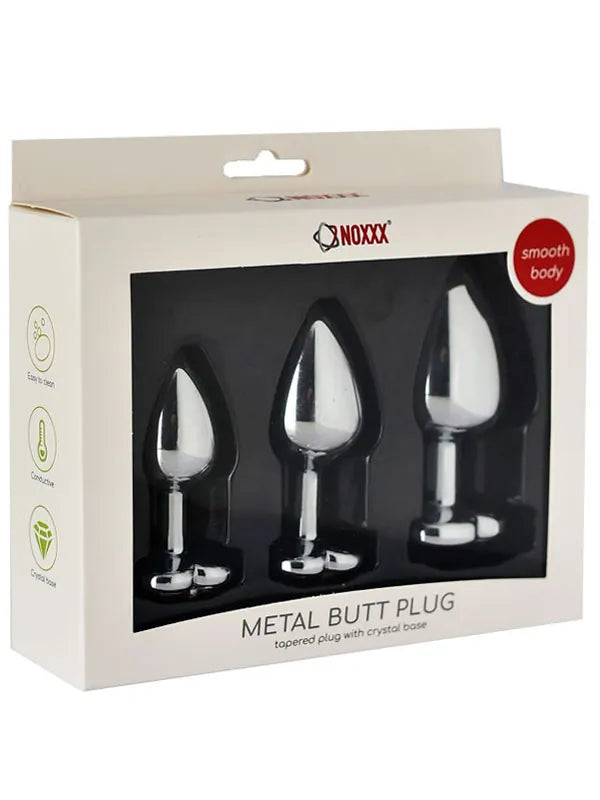NOXXX Kalp Mücevherli Çelik Anal Plug 3'lü Set - NN05