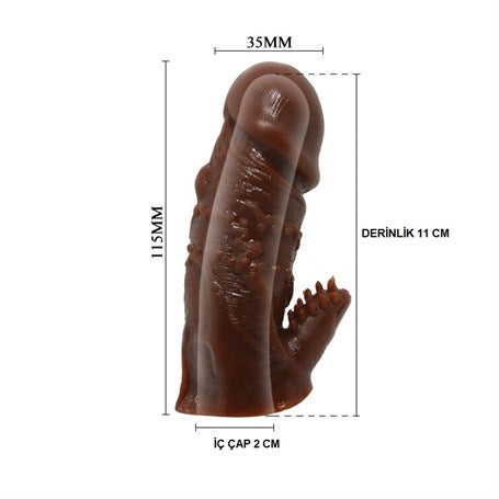 Klitoral Uyarıcılı Tırtıklı Damarlı Penis Kılıfı - 1601