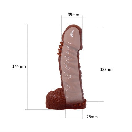 14,4 cm Klitoral Uyarıcılı Tırtıklı Damarlı Penis Kılıfı - 1609