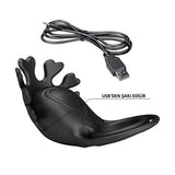 USB Şarjlı Klitoris Uyarıcılı Güçlü Titreşimli Siyah Silikon Penis Halkası - Ruben - BDM1345