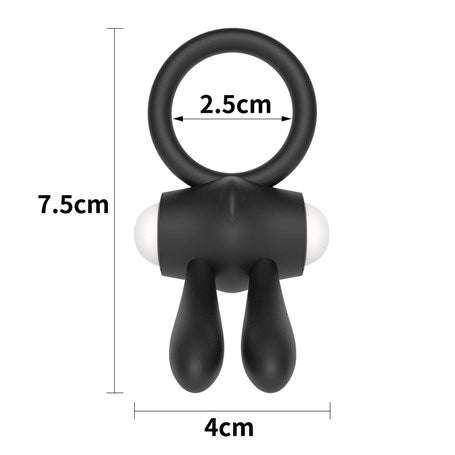 Klitoris Uyarıcılı Güçlü Titreşimli Siyah Silikon Penis Halkası - LV1422-Black