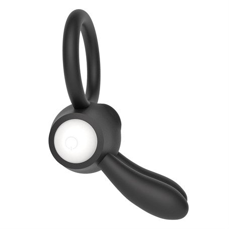 Klitoris Uyarıcılı Güçlü Titreşimli Siyah Silikon Penis Halkası - LV1422-Black