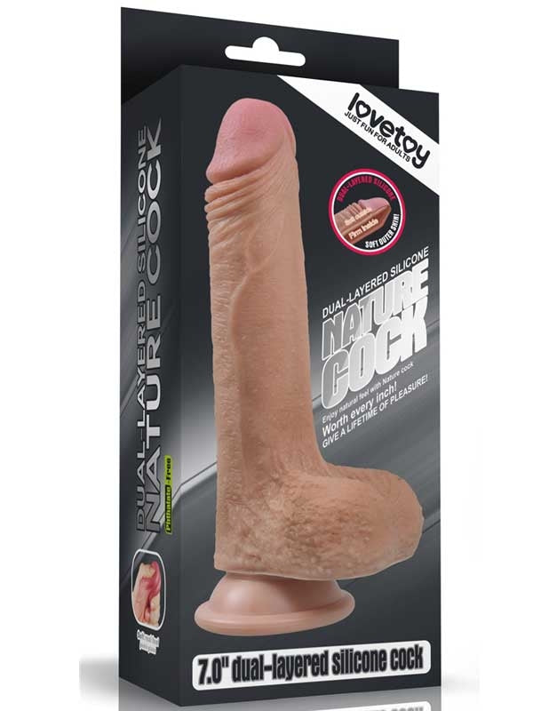 LoveToy Çift Katmanlı Platinyum Silikon Realistik Dildo 18 cm - LV4001