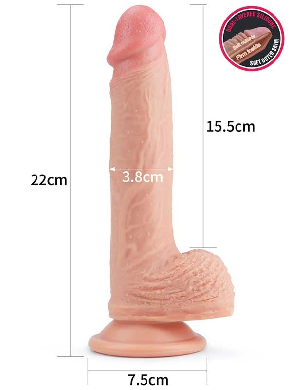 LoveToy Çift Katmanlı Platinyum Silikon Realistik Dildo 22 cm - LV4003