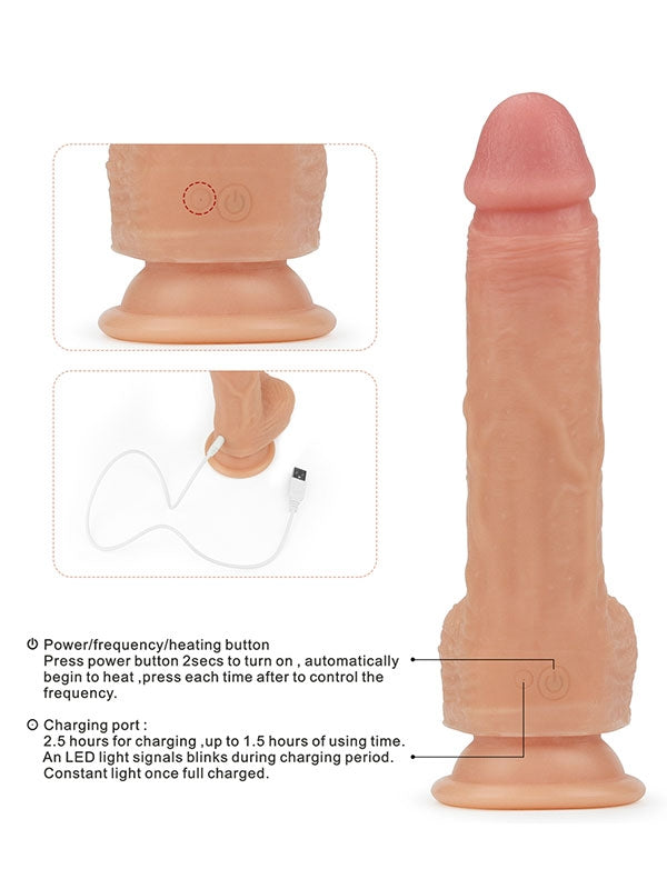 LoveToy Çift Katmanlı Isıtmalı Şarjlı Döner Başlı Titreşimli Realistik Vibratör 21.5 cm - LV4031