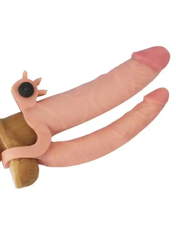 X Tender İkili Titreşimli Realistik Penis Kılıfı 2.5 cm Uzatmalı - LV314100