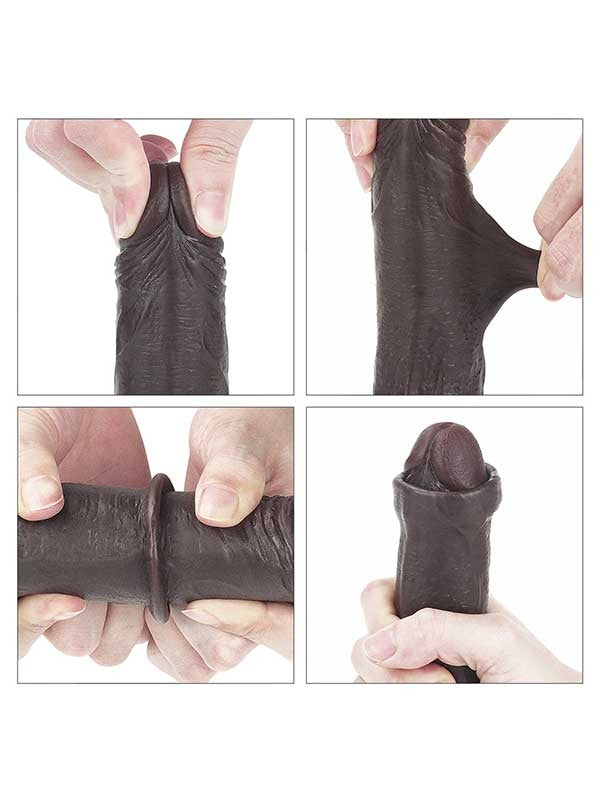Kayar Derili Çift Katmanlı Gerçekçi Dildo 17.5 cm Siyah - LV317011